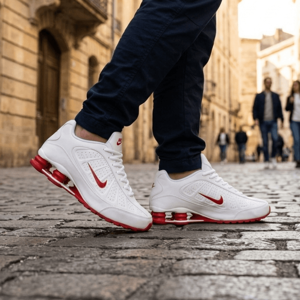 NIKE SHOX R4 PREMIUM WHITE RED